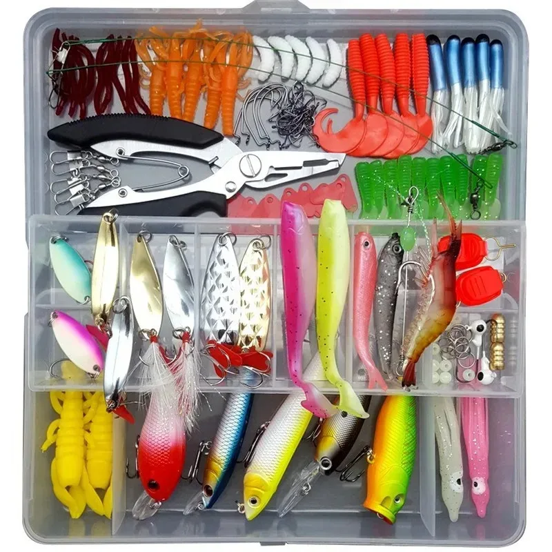 Fishing Lures Set for Freshwater & Saltwater Hard Artificial Wobblers Metal Jig Spoons Soft Silicone Bait Tackle Accessory Kit