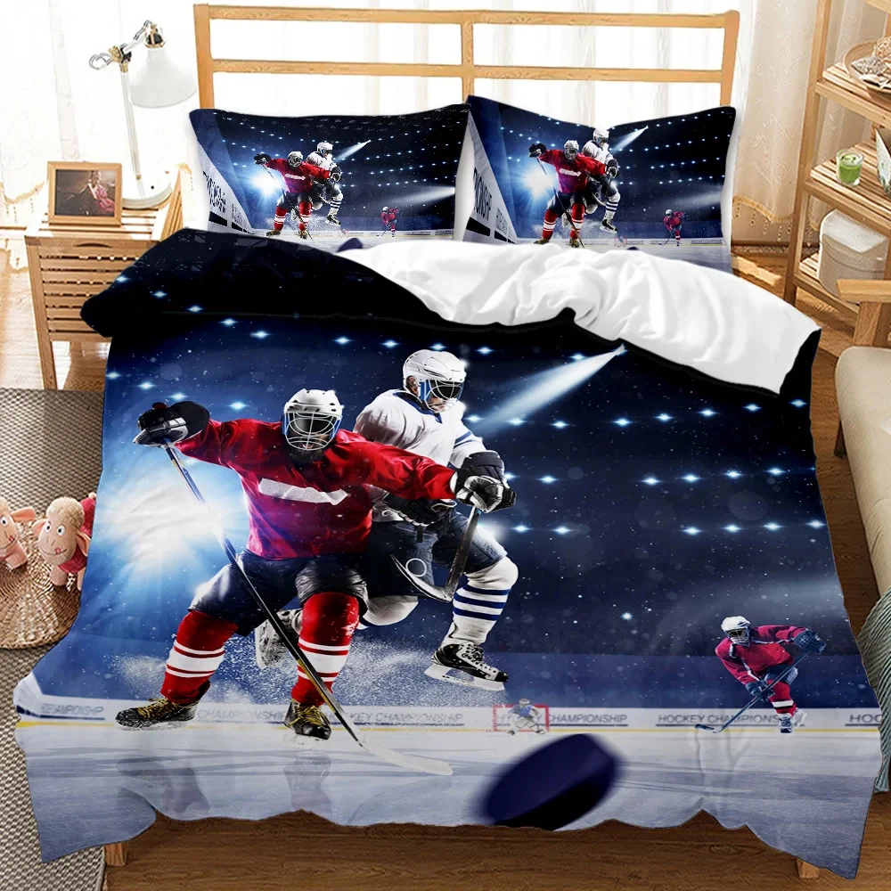 

Ice Hockey Duvet Cover Set Twin Hockey Sport Player Bedding Set Winter Extreme Sport Game Polyester Comforter Cover Set King