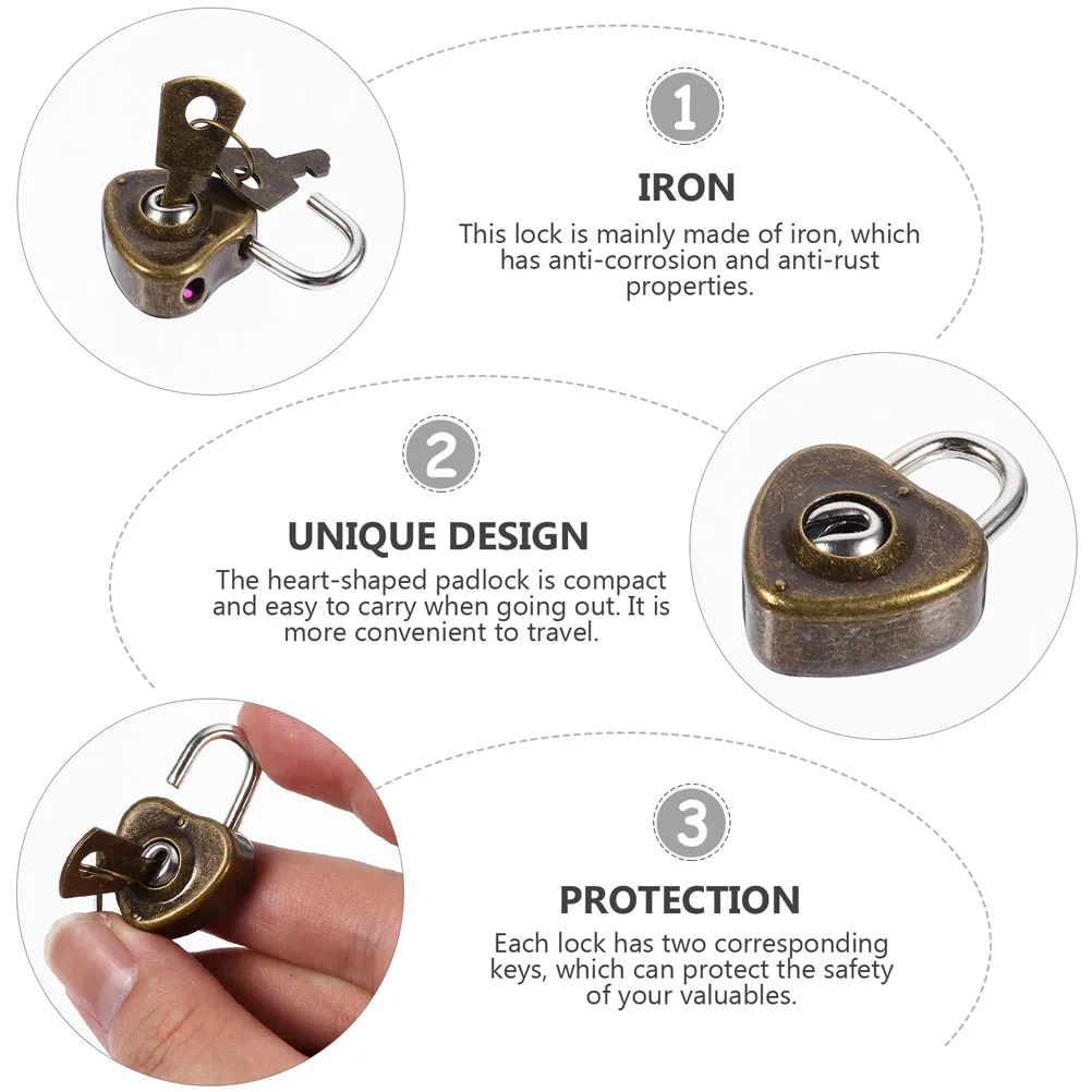 

25pcs Heart Padlock Iron Locks with Keys Small Keyed Luggage Padlocks Zinc Alloy Durable Heart Lock With Key Retro