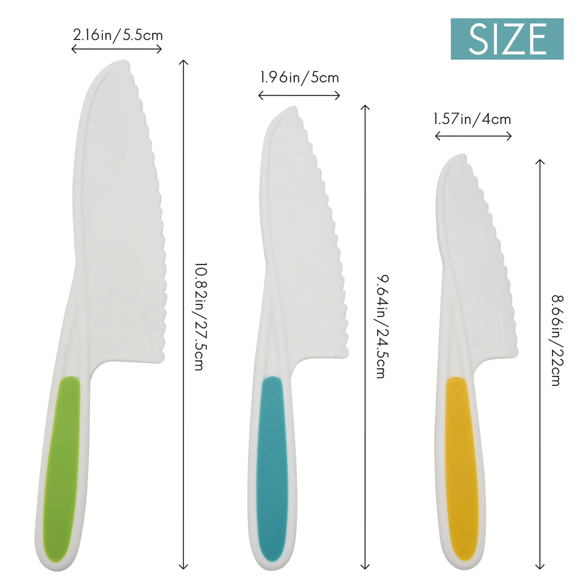 มีดปฏิบัติสําหรับเด็ก 3 ชิ้นไนลอนชุดมีดอบครัว,มีดทําอาหารเด็ก FIRM Grip,ขอบหยัก