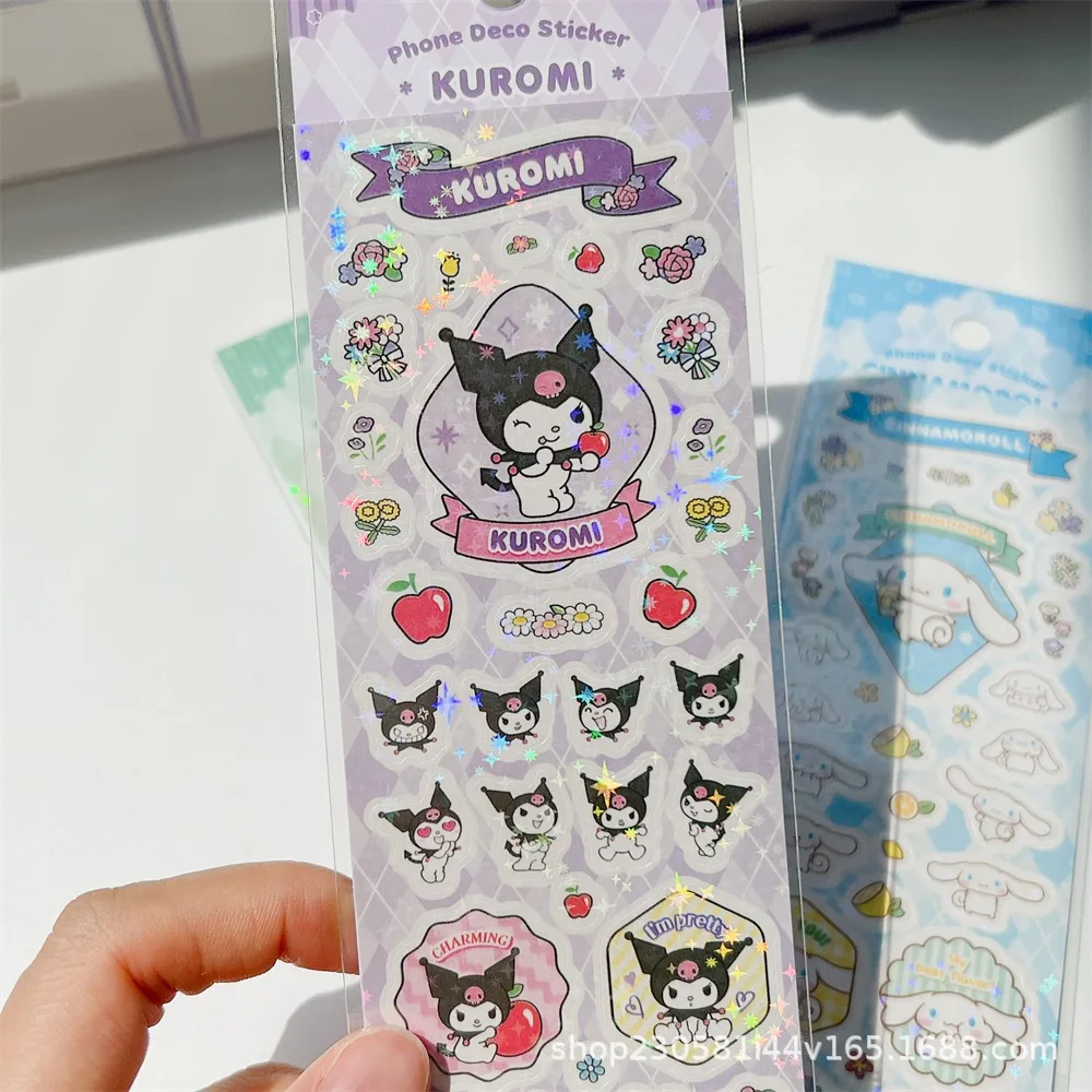 7 Stück niedliche Cartoon-Laser-Aufkleber, Hello Kitty, My Melody, Pochacco, Cinnamoroll, Kuromi, selbstklebend, DIY, Tagebuch, Sammelalbum, Telefondekoration – Detail 13