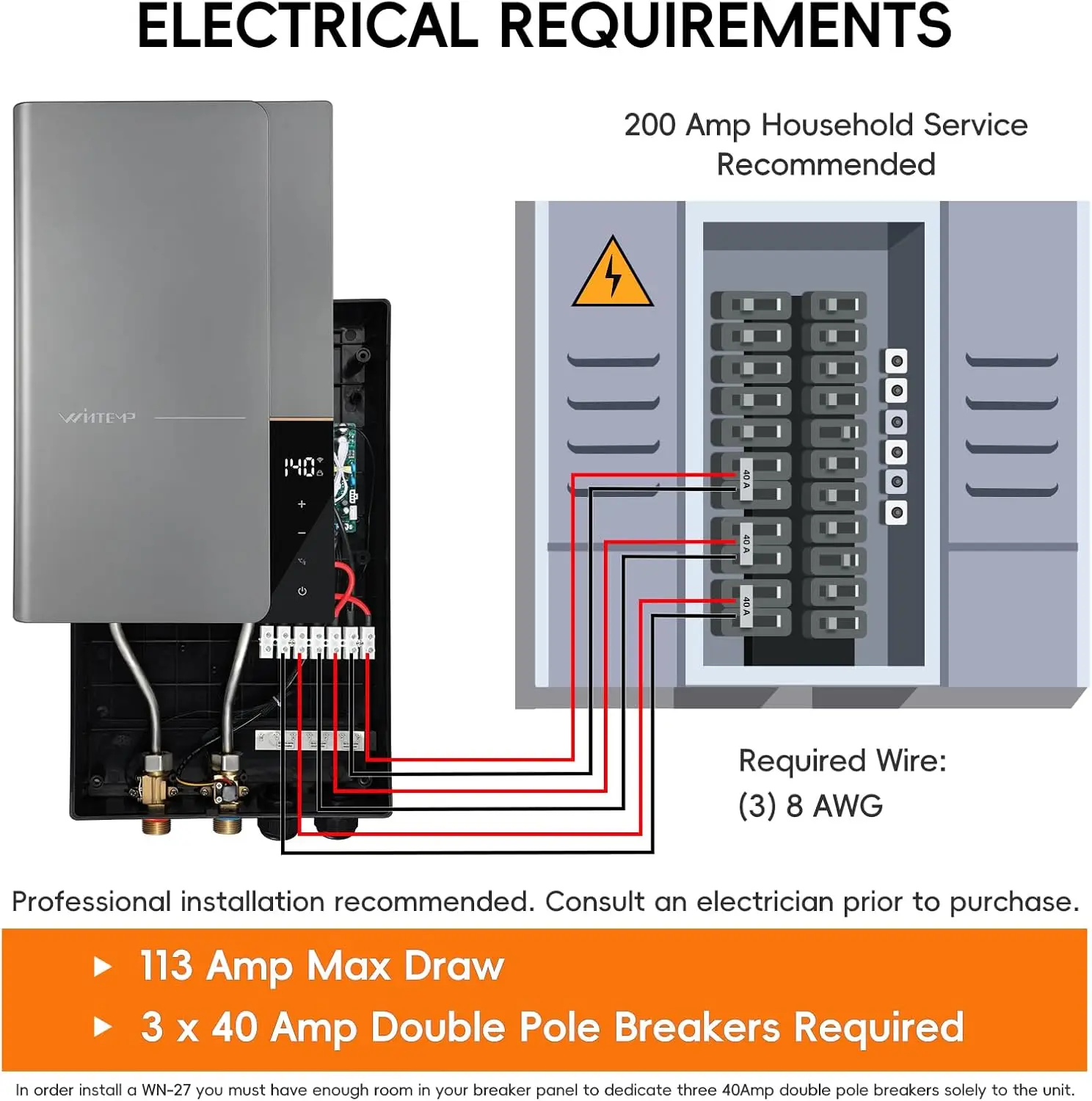 27kW 240V Tankless Water Heater Electric Whole House, Up to 6.3 GPM | Instant Endless Hot Water, ETL Certified, Whole House Use,