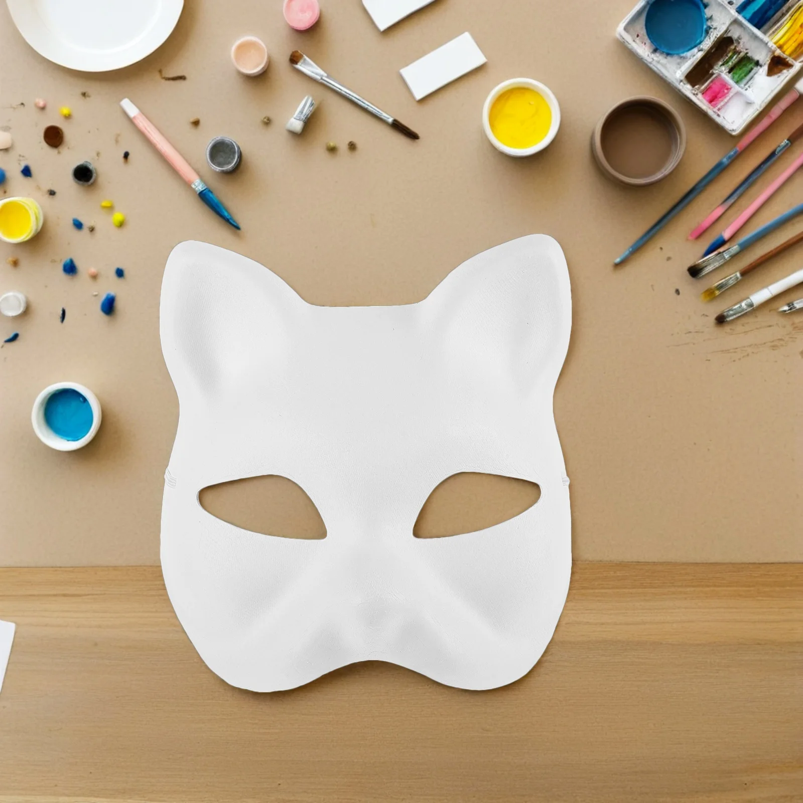 5Pcs Blank Cat Face Mask DIY Paintable Eco-Friendly Pulp Party Halloween Masquerade Costume Accessory Cat Face Mask