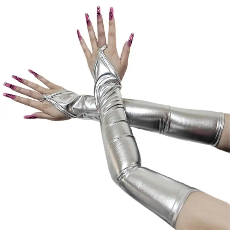 39BD Dehnbare, glänzende Handschuhe mit weichem Futter, 48 Länge für Tanzaufführungen und klassische Mode – Detail 4