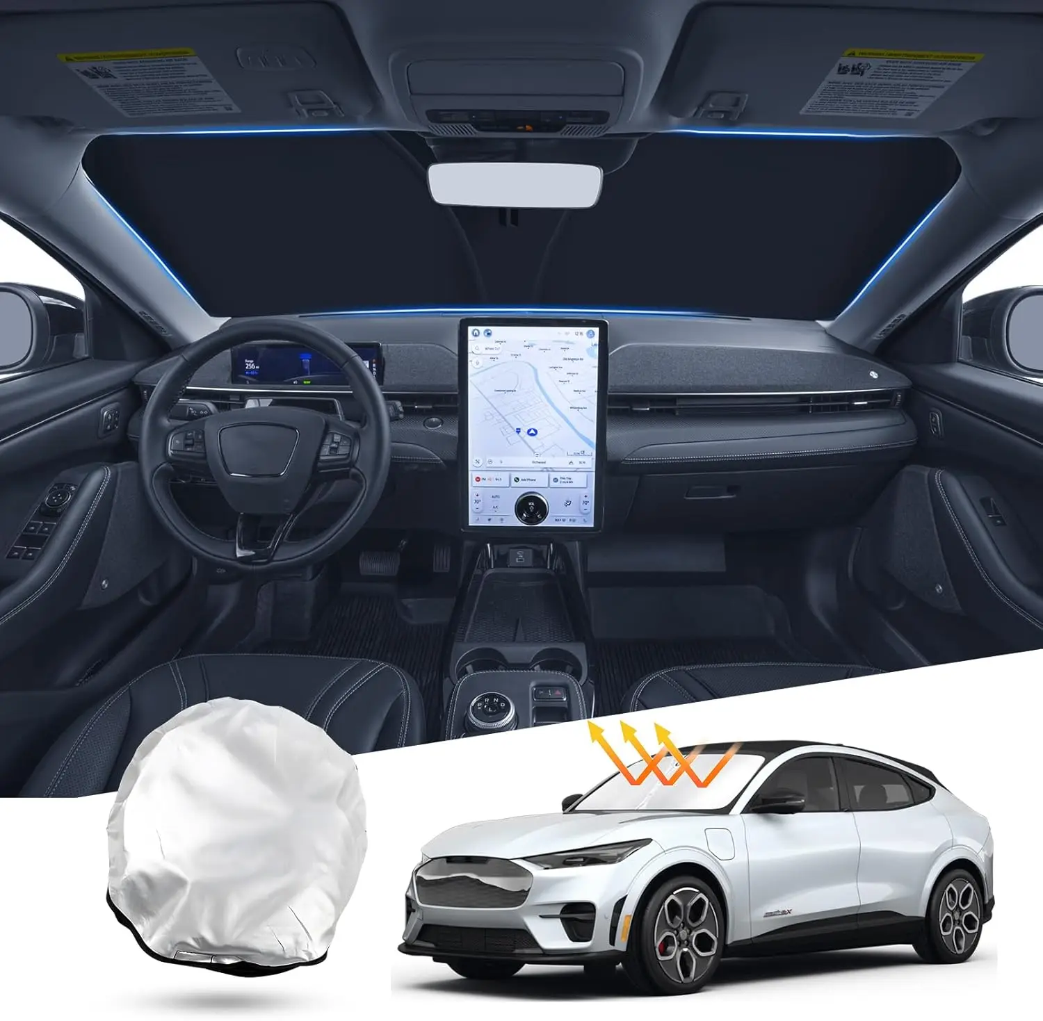 

Солнцезащитный козырек на лобовое стекло для Ford Mustang Mach-E 2021-2025 2026, солнцезащитный козырек на переднее окно, складной солнцезащитный козырек для Mustan