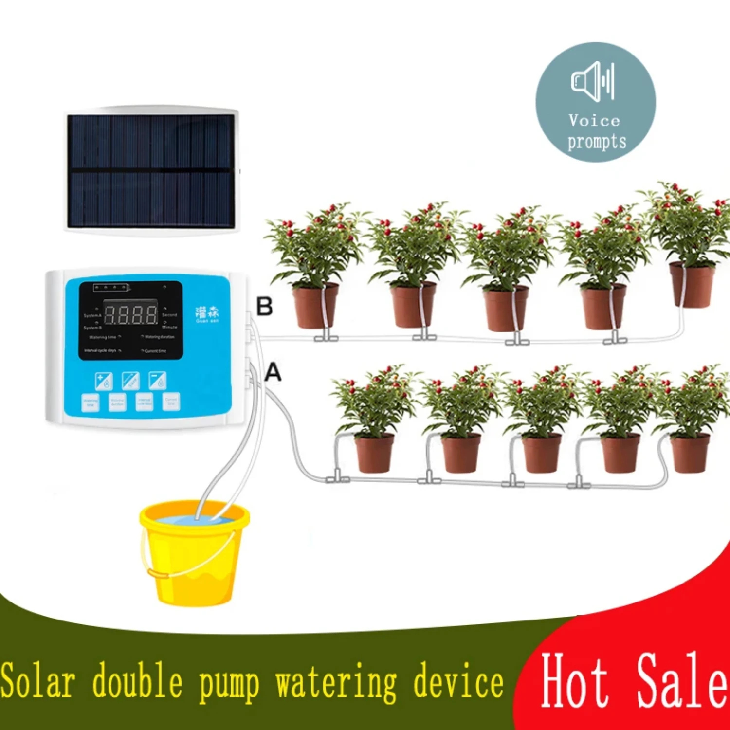 

1/2 Intelligent Drip Irrigation Water Timer System Garden Automatic Watering Device Solar Energy ChargingPotted Plant Plants