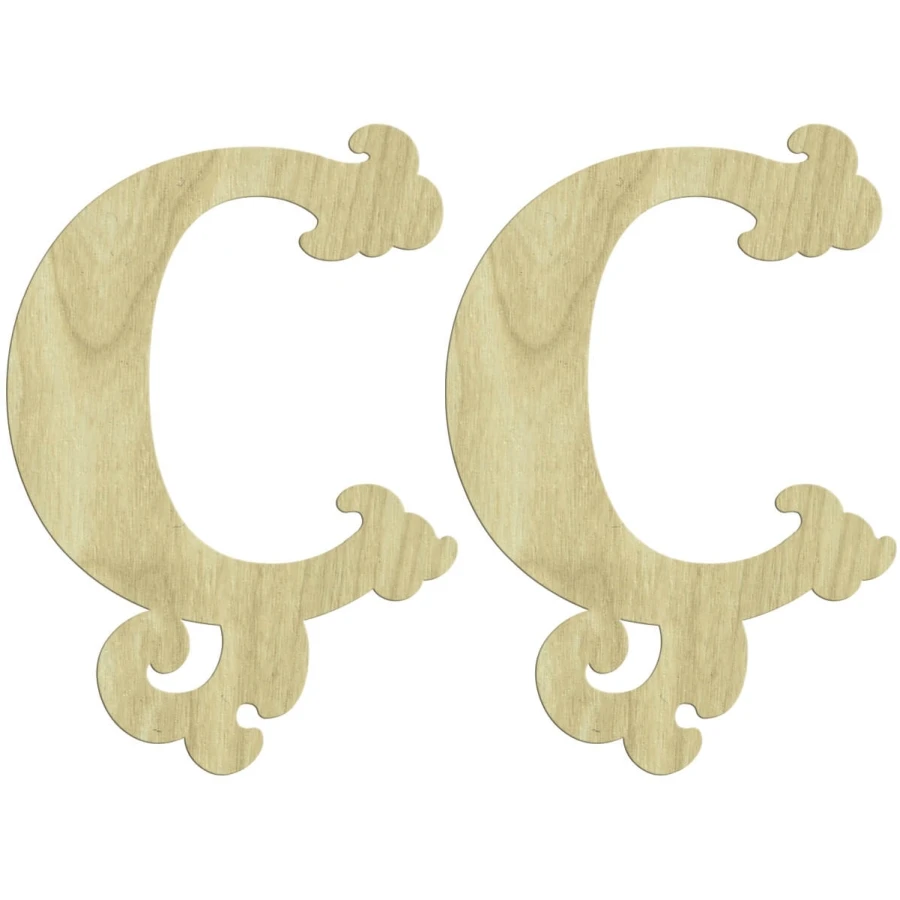 KD221 O Letter 2li Set Wooden Package Ornament, Unpainted Wooden Ornament