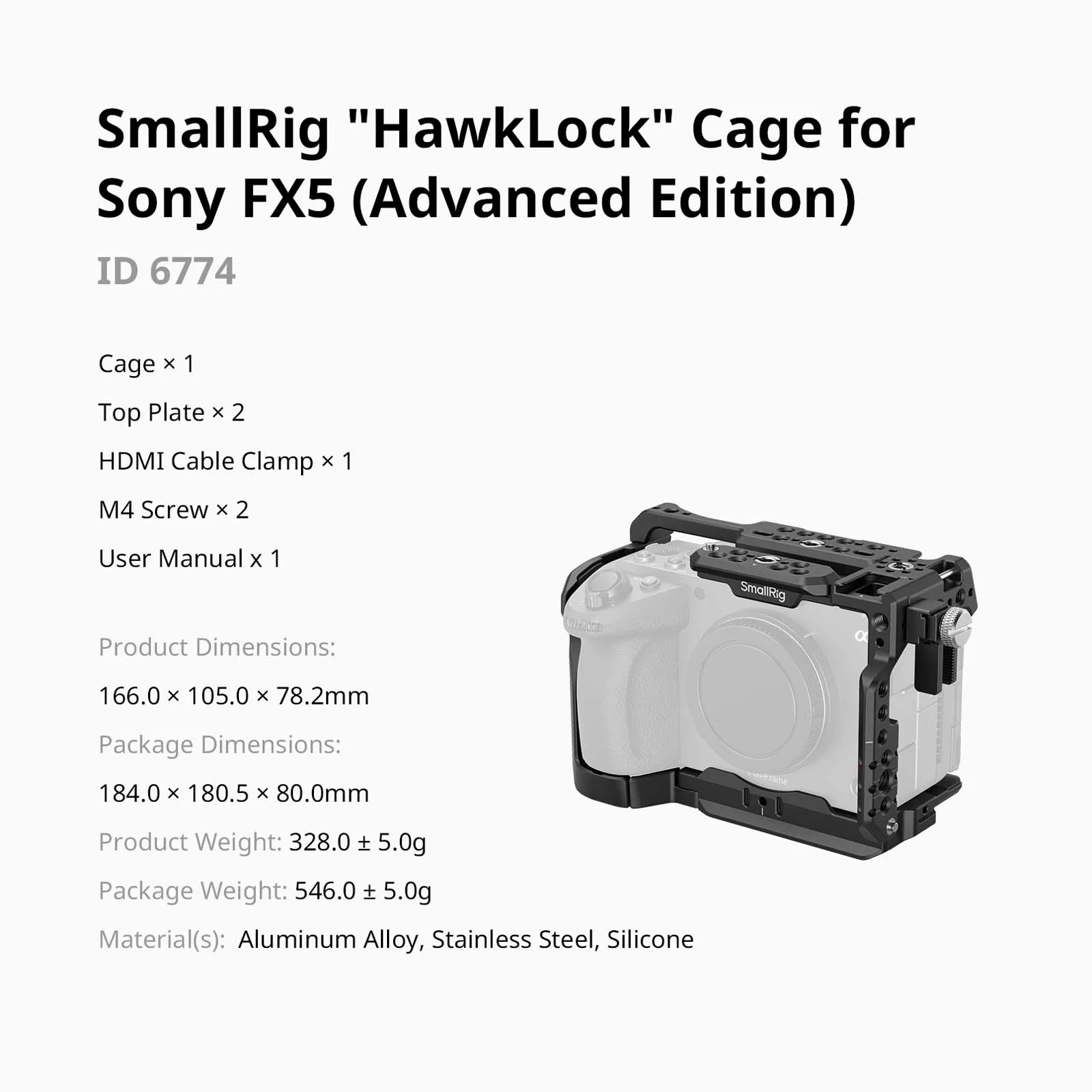 SmallRig FX5 "HawkLock" Kamera-Cage für Sony FX5 mit Klemme für HDMI-Kabel, Top-Platte mit 1/4"-20 / 3/8"-16 Arca-Typ Schnellwechselplatte – Detail 22