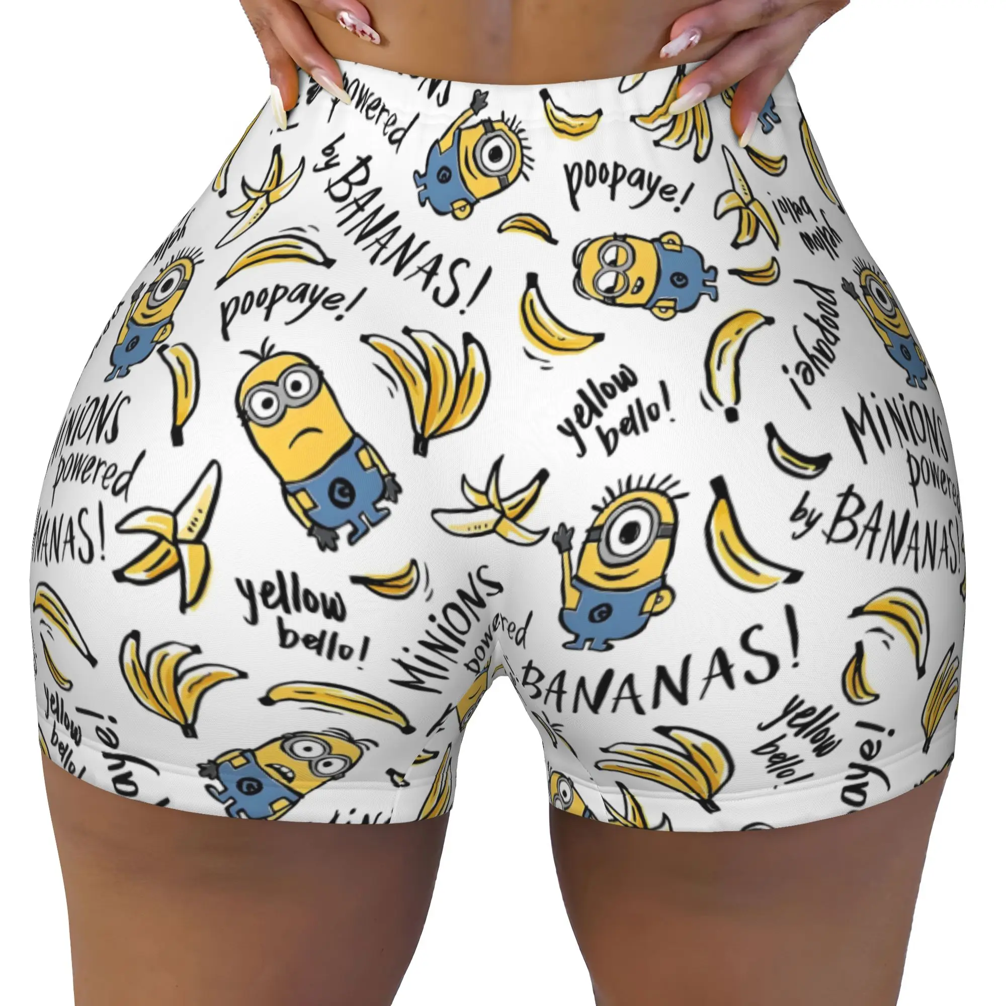 Custom M-Minioned Manga Workout Shorts Women's Anime Gym Volleyball Biker Yoga Shorts