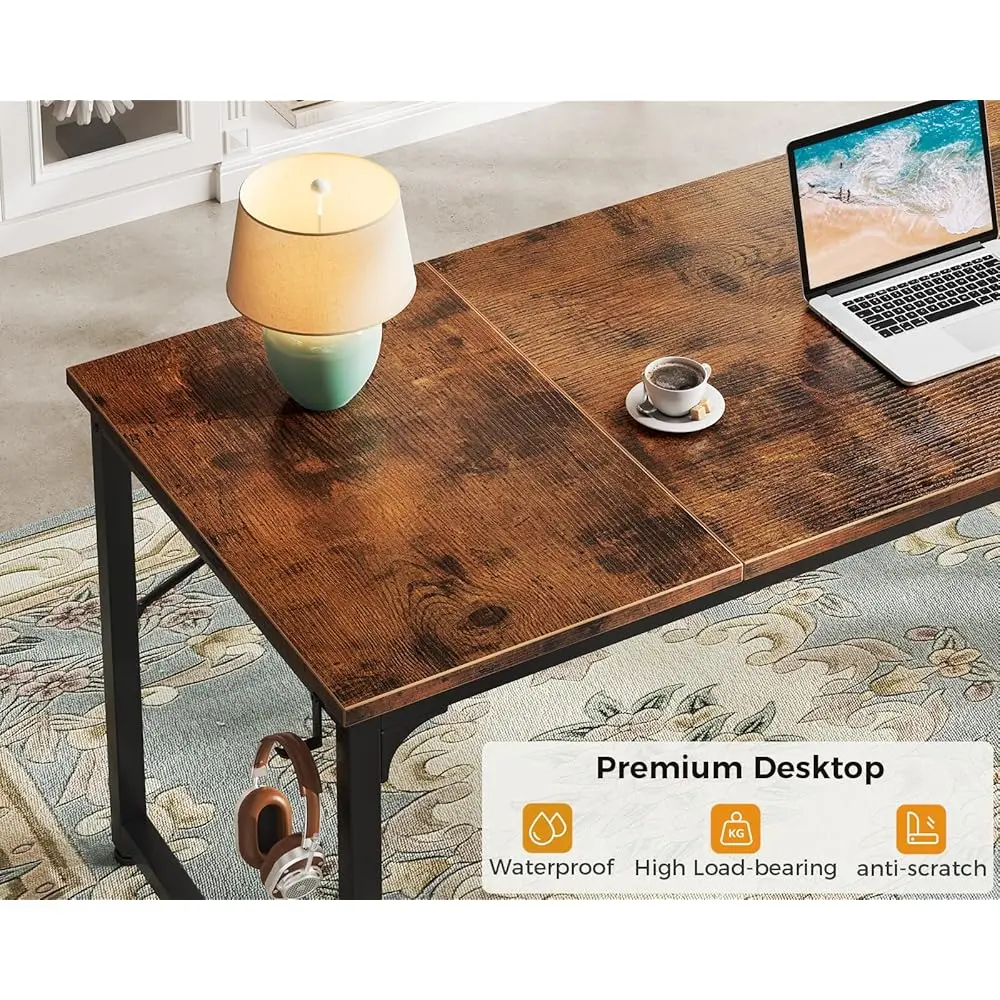 مكتب كمبيوتر كبير 71 ساعة، مكتب منزلي، طاولة عمل طويلة وحديثة مع خطاف سماعة الرأس وحقيبة قماش للتخزين، مقسمة #6