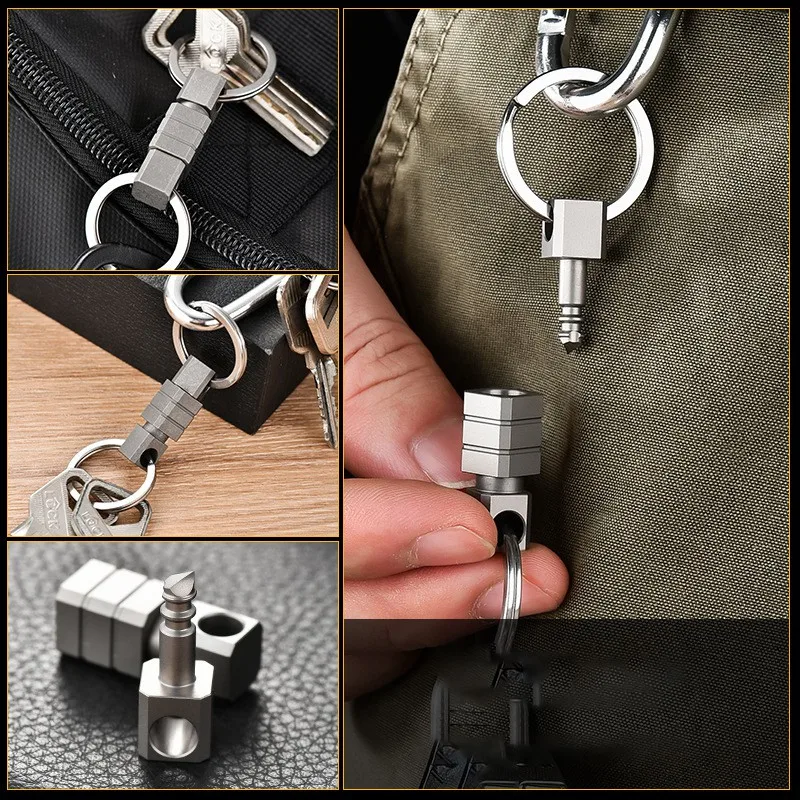 Ultra-Durable Keychain With Retractable Buckle Titanium Alloy EDC Pocket Tool for Men Waist Belt Quick Release Keyring