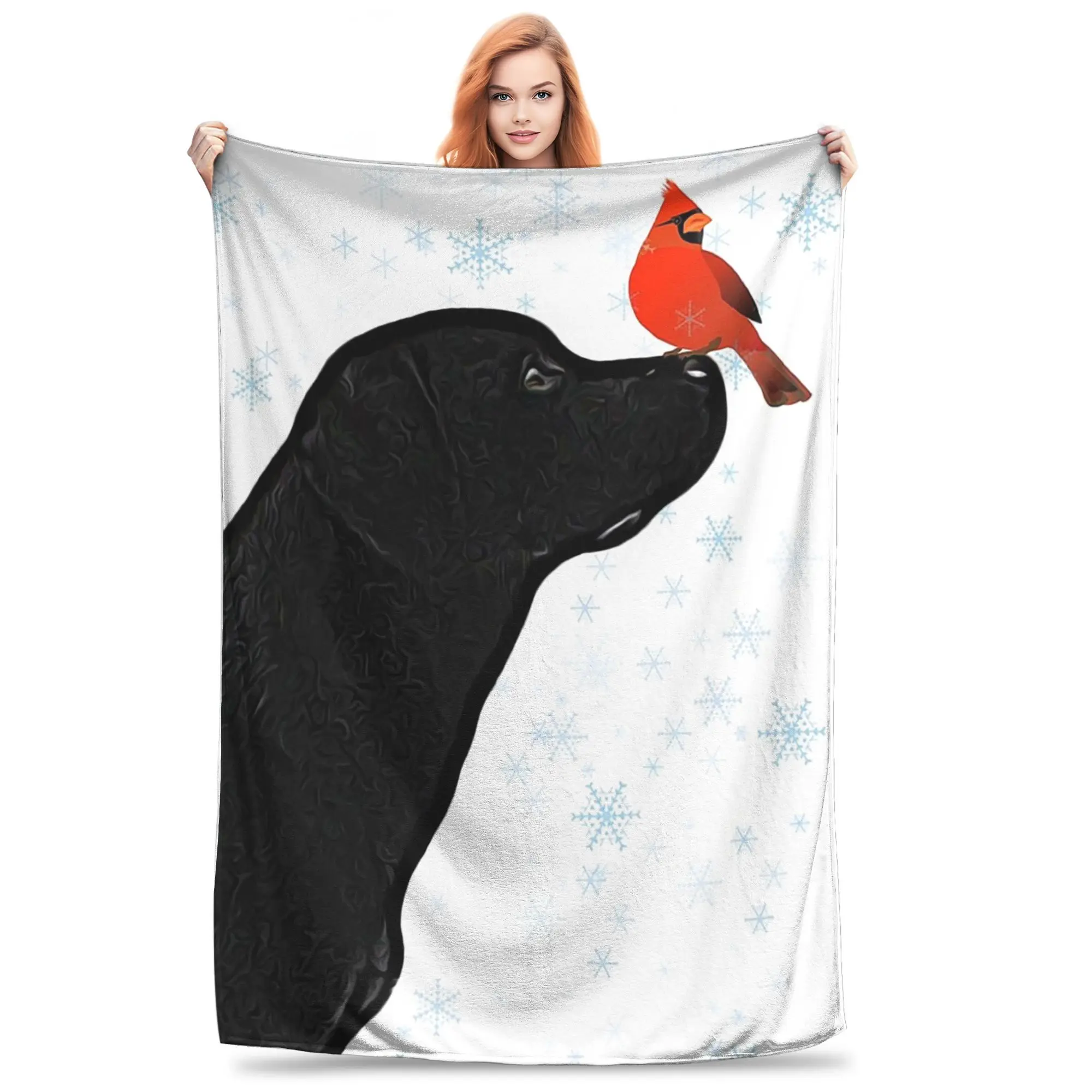 Black Labrador Christmas and Cardinal Bird  Blankets Soft Warm Flannel Throw Blanket Bedspread for Bed Living room Picnic Travel