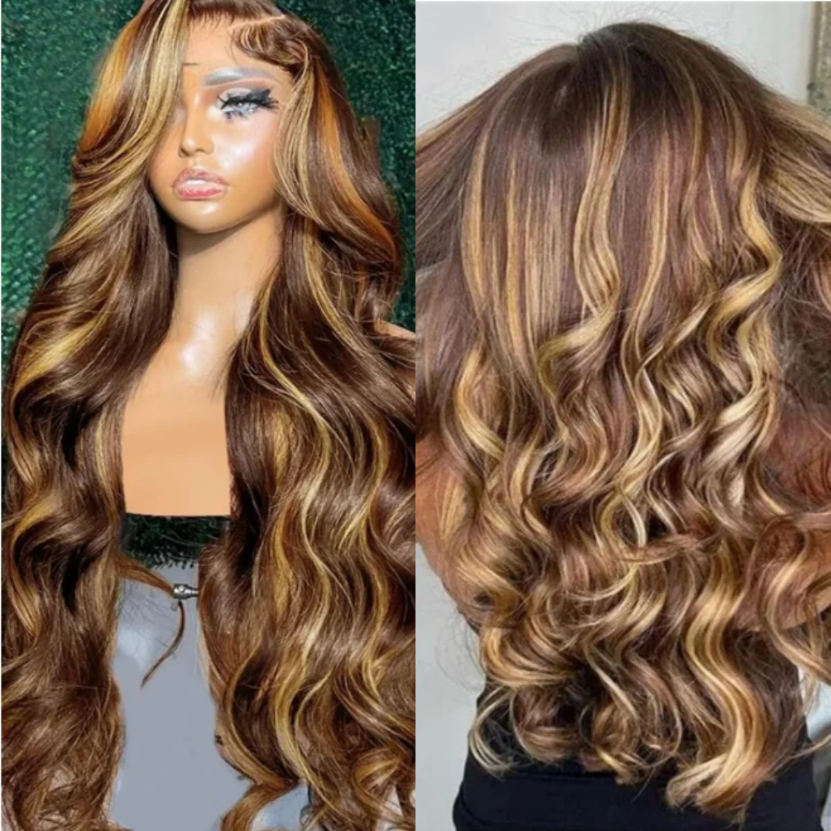 موجة عميقة شعر مستعار اصطناعي تسليط الضوء على العسل البني الدانتيل الجبهة الباروكات للنساء السود ألياف مقاومة للحرارة تأثيري الاستخدام اليومي للحفلات #1