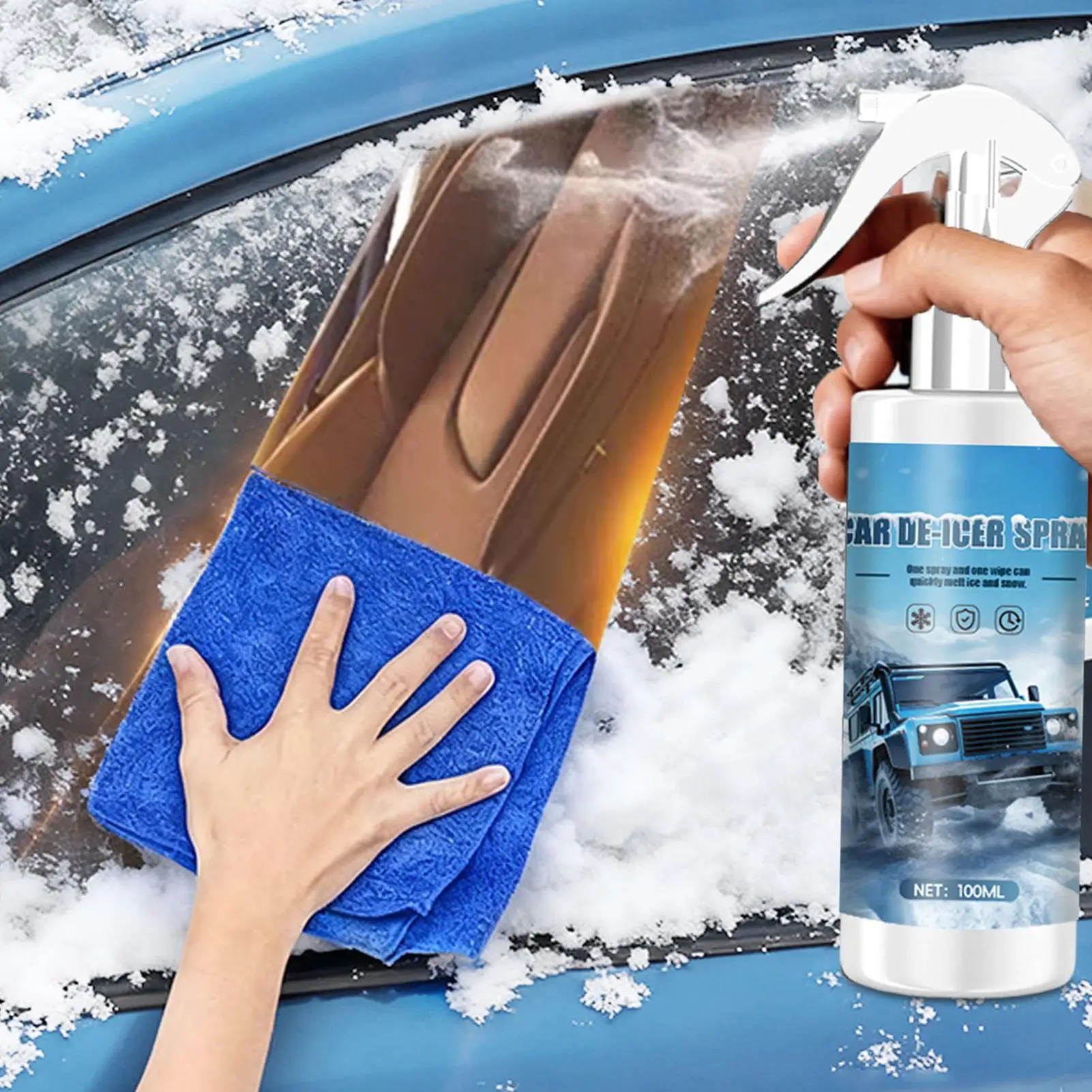 Fast-Acting Windshield Deicer Spray 100ml Defroster & Anti-Freeze Ice Melt for Car Glass, Locks, Latches, Headlights, Door Seals