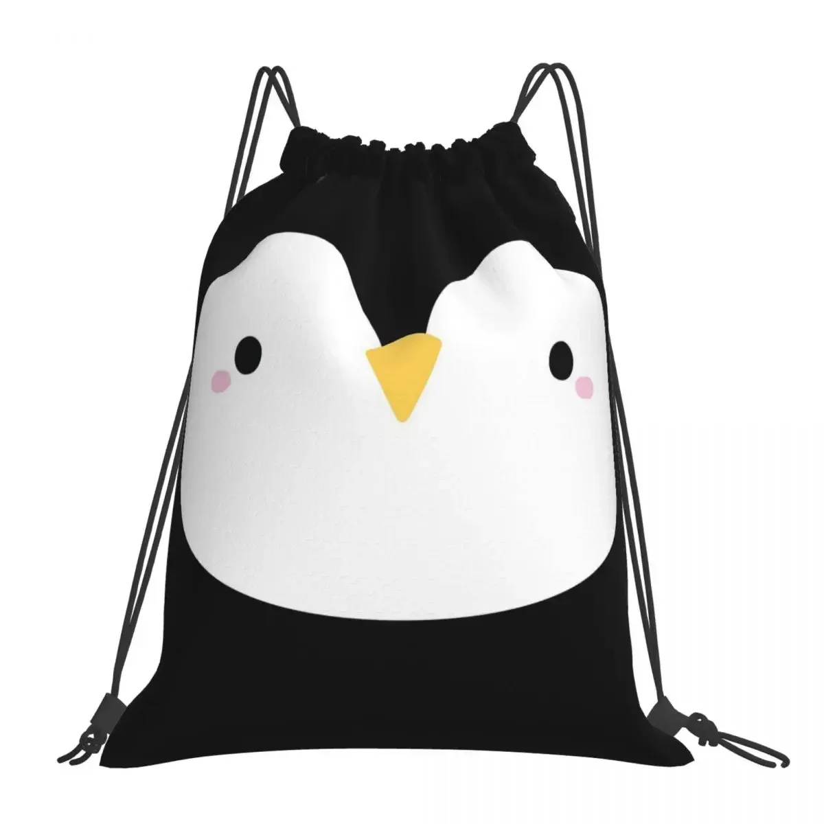 Cute Little Penguin Face Backpacks Casual Portable Drawstring Bags Drawstring Bundle Pocket Sports Bag BookBag For Travel School