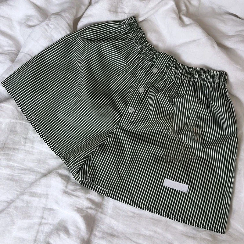 Y2K trajes de moda para mujer, bóxer de salón, pantalones cortos Retro a rayas, parte inferior de cabaña, pantalones cortos sueltos con botones Fairycore