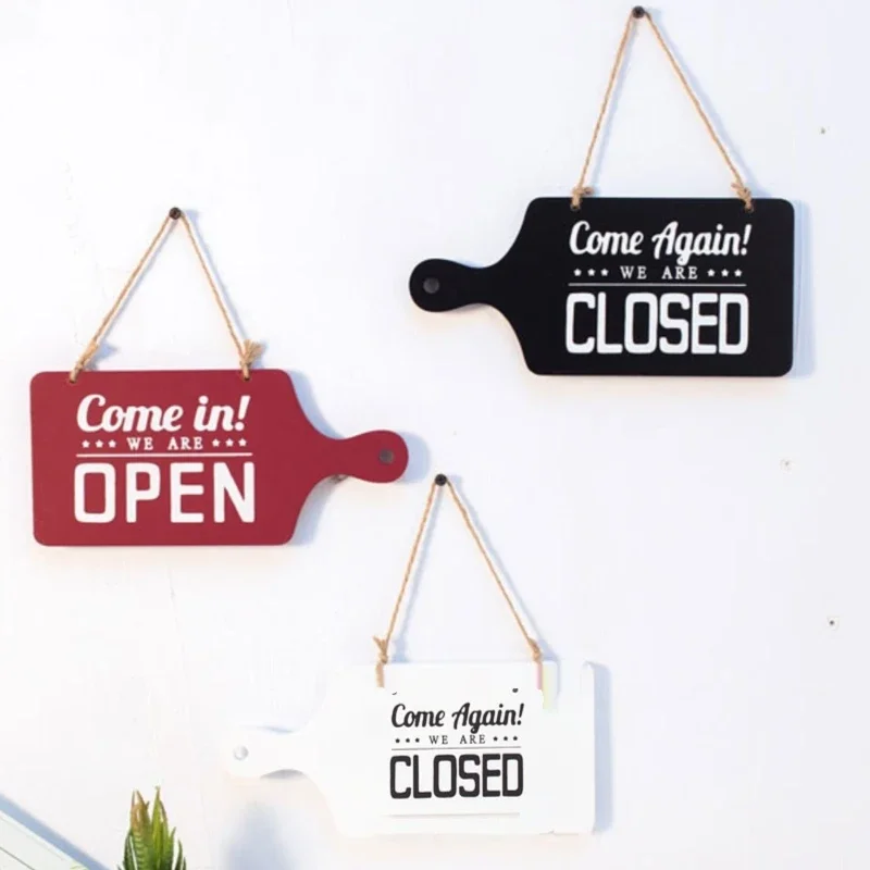 

Open Closed Sign Hanging Sign Wooden Flip Reversible Double Sided Hanging Plaque Sign with Rope for Shop Pub Cafe Decoration