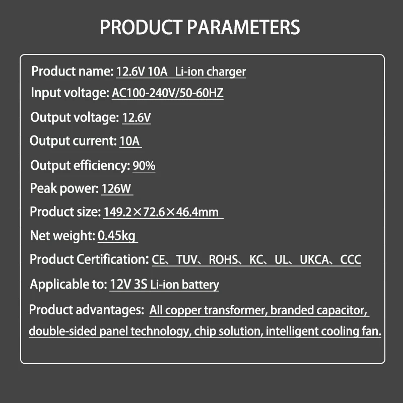 12 V 10 A 12,6 V 10 A 18650 Lithium-Batterie-Ladegerät für 3S 10,8 V 11,1 V Li-Ionen-Akku Schnellladegerät Hohe Qualität