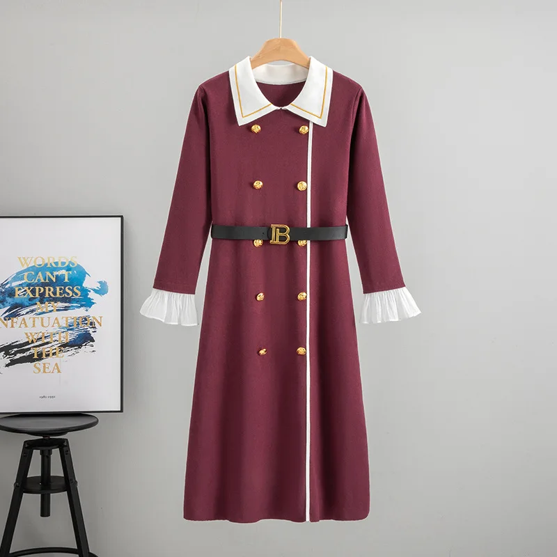 

Модное темпераментное элегантное трикотажное тонкое платье с лацканами