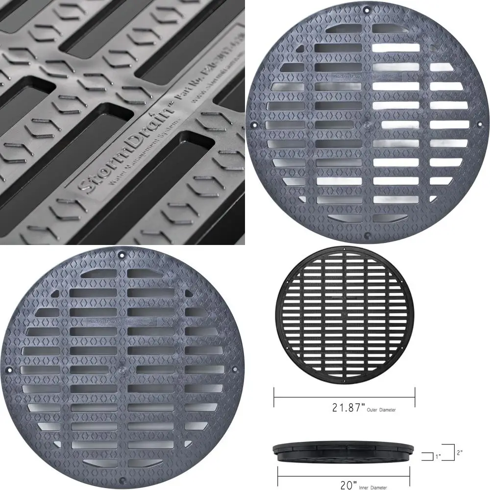 

20-inch Round Lat Grate Drainage Basin, Black