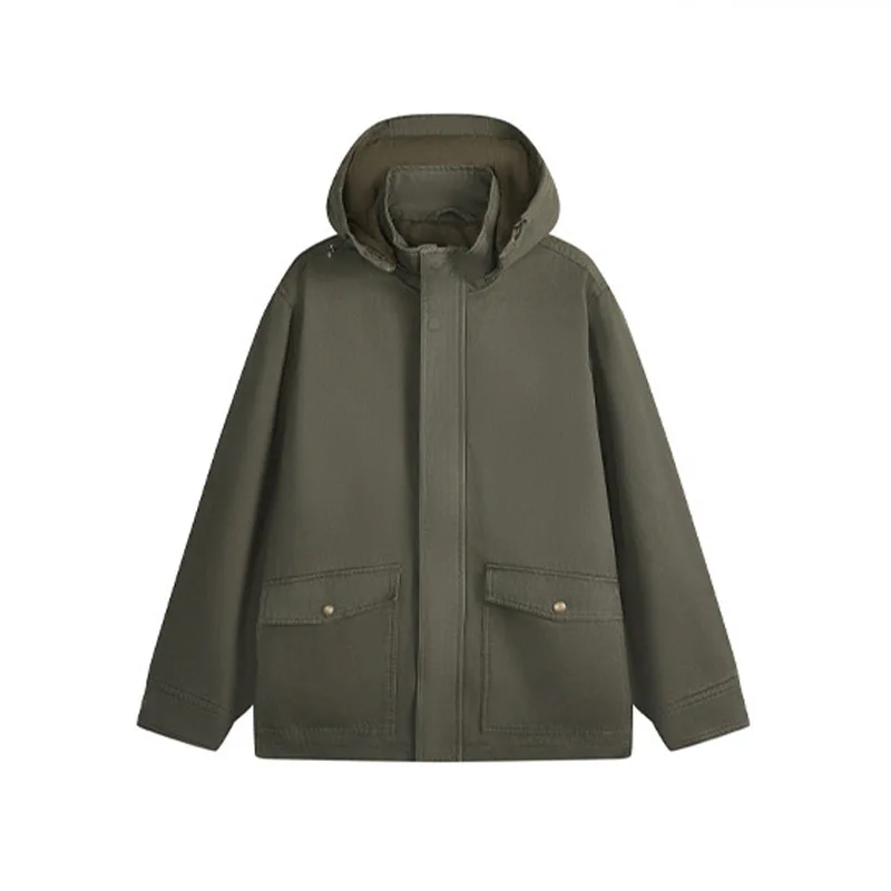 

American Sle Heavyweight Cotton Jaet Men's Casual Retro Outdoor Hooded Irt Full Cotton Workwear Jaet Autumn Winter