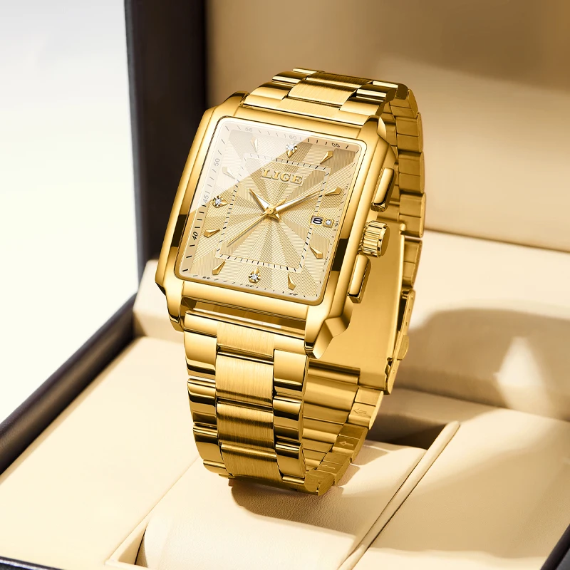 

LIGE Men's Luxury Watch Top Brand Fashion Military Square Chronograph Quartz Waterproof Sports Wristwatch relogio masculino