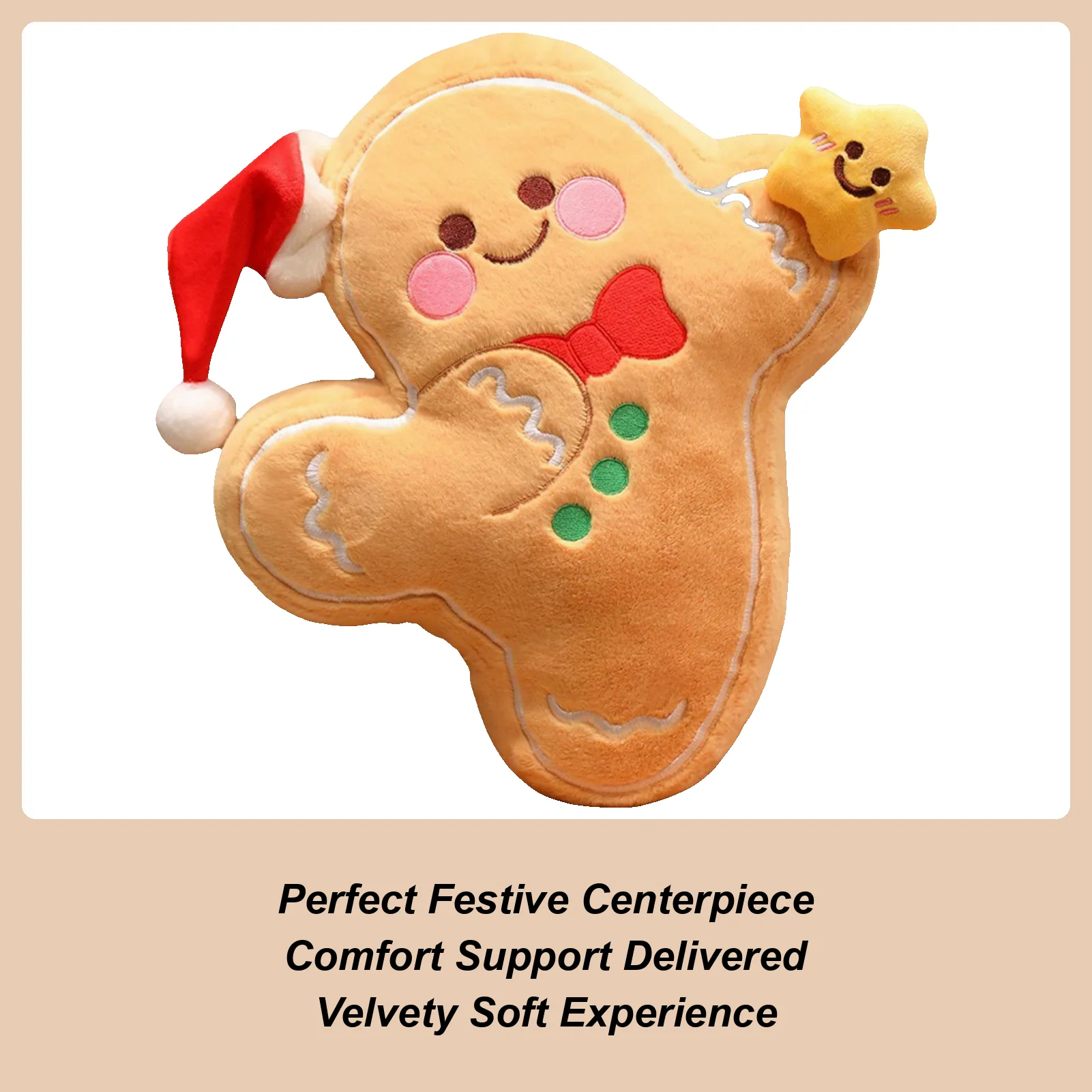 

Ginger Bread Pillow Cute Plush Cushion Doll 15.7in Hat And Star Design Stuffed Gingerbread Men Pillows For Living Room Sofa