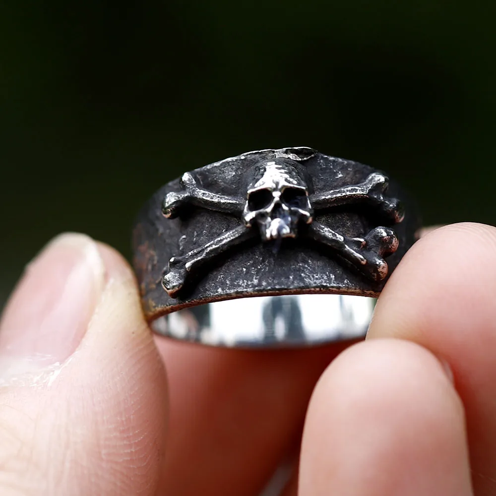 NEW Men's 316L stainless steel rings Vintage Calvarium Skull ring Aegishjalmur punk biker Jewelry Gifts free shipping