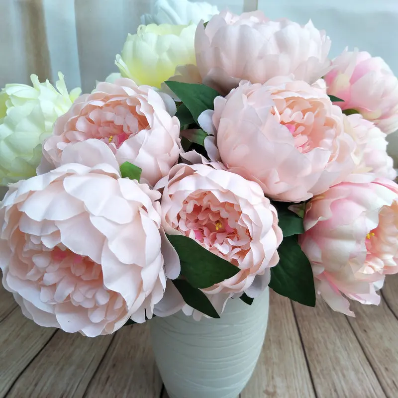 Artificial Silk Round Peony Bouquet Simulation Flower Wedding Bride Holding Flowers Photography Props Home Garden Plant Decor