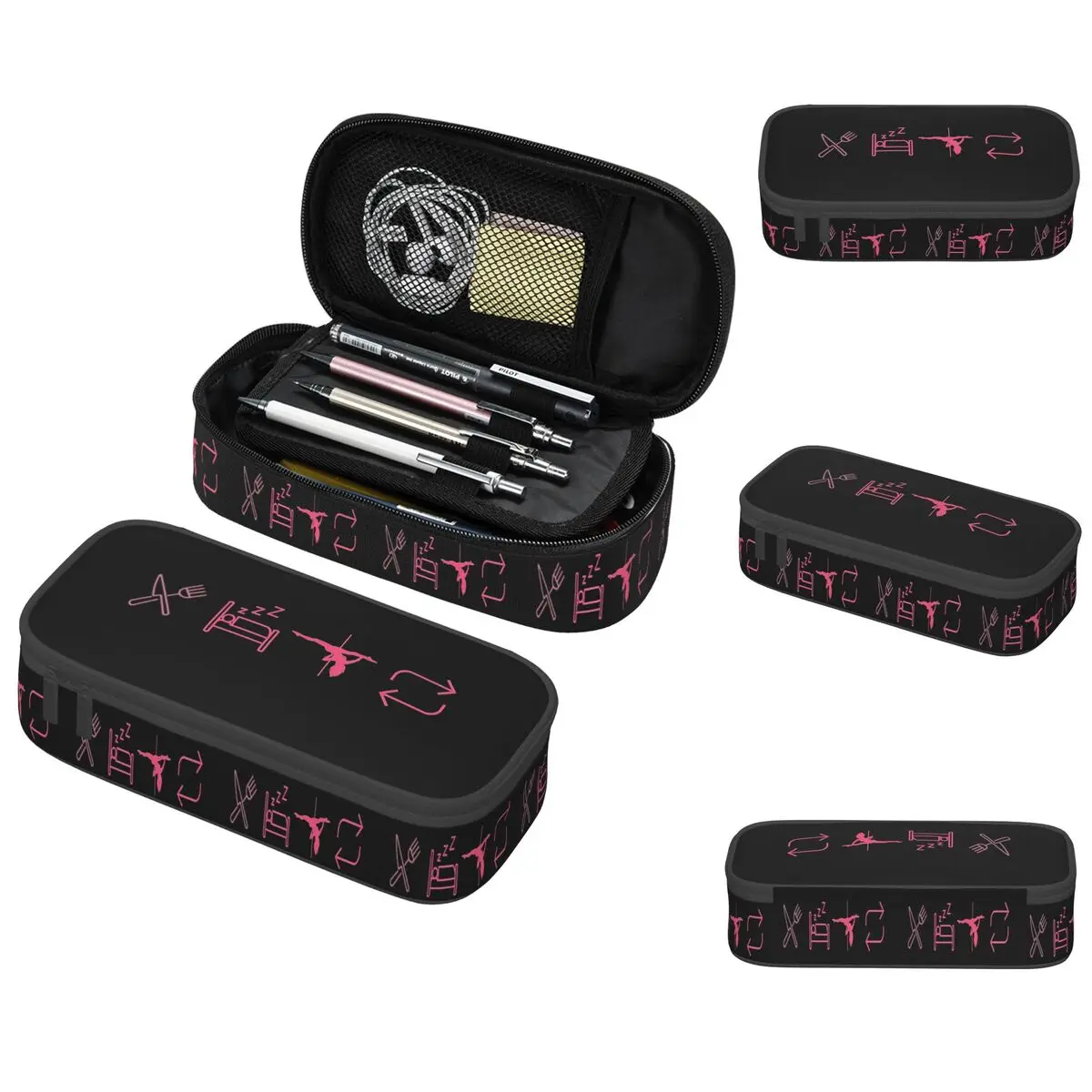 

Eat, Sleep, Pole Dance, Repeat - Черные значки Пенал для школьной коробки для ручек Studen Сумка-карандаш Канцелярские принадлежности Сумка-держатель для ручек