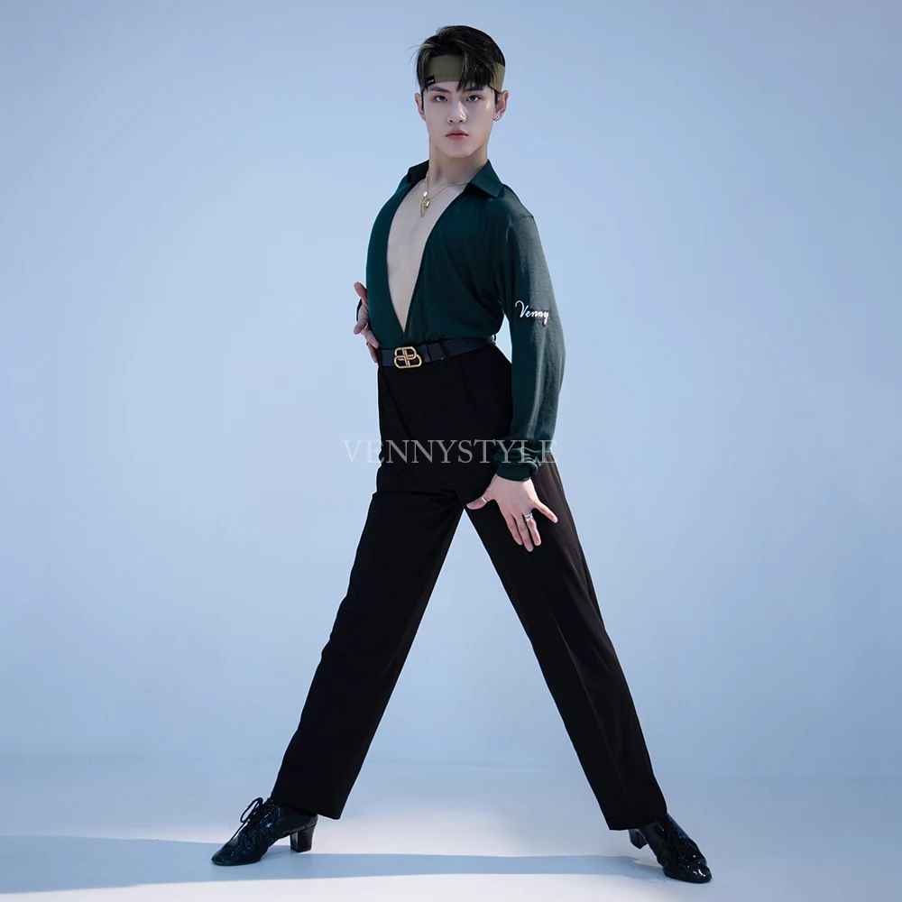 Vennystyle men's Latin dance jacket long sleeve pants suit training dress professional national standard dance training dress