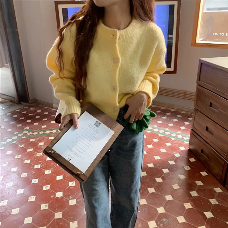 Casual Single Breasted Cardigan Women Loose Long Sleeve O-neck Oversize Sweaters 2024 Spring Office Female All-match Top