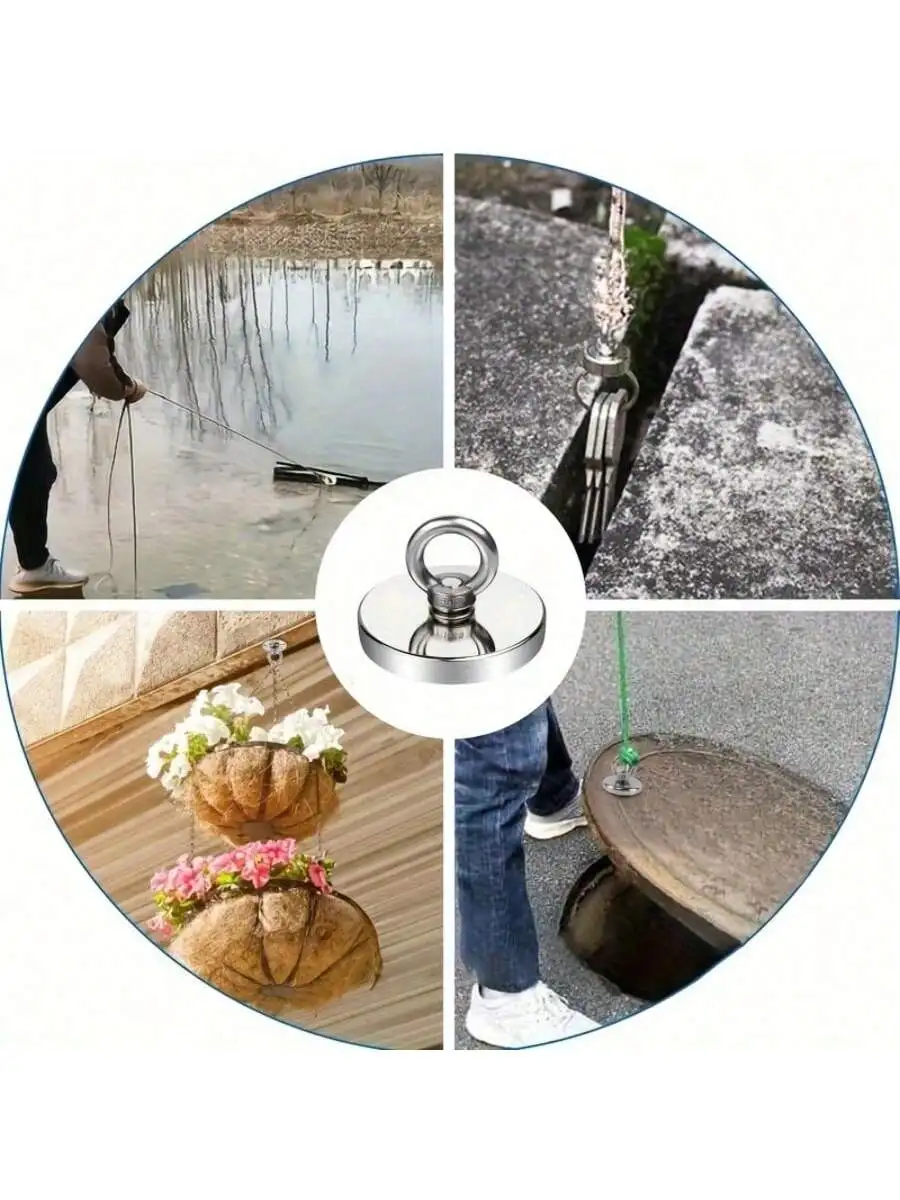 [Magnet-Hebewerkzeug] 2 Stück/Set 48 mm Neodym-Angelmagnete |   Ausgestattet mit Heberingen und Seilen für Flüsse, Tiefsee