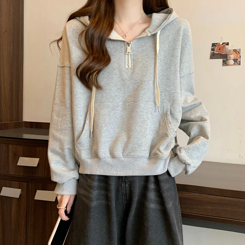 

ITOOLIN свободный и удобный повседневный топ женская толстовка с капюшоном на молнии тонкий многофункциональный свободный топ