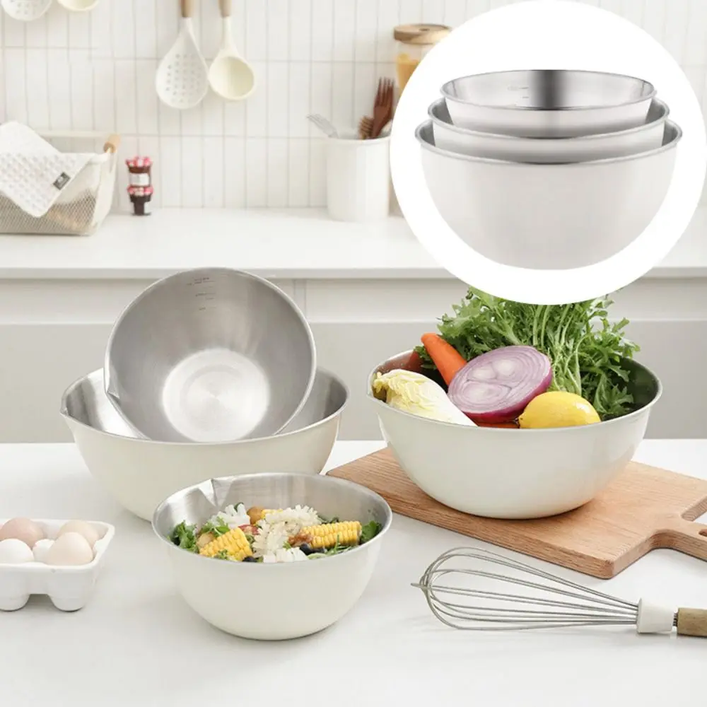 

304 Stainless Steel Salad Mixing Bowl Sets Large Capacity Solid Construction Stainless Steel Bowls Anti-scalding With Scale