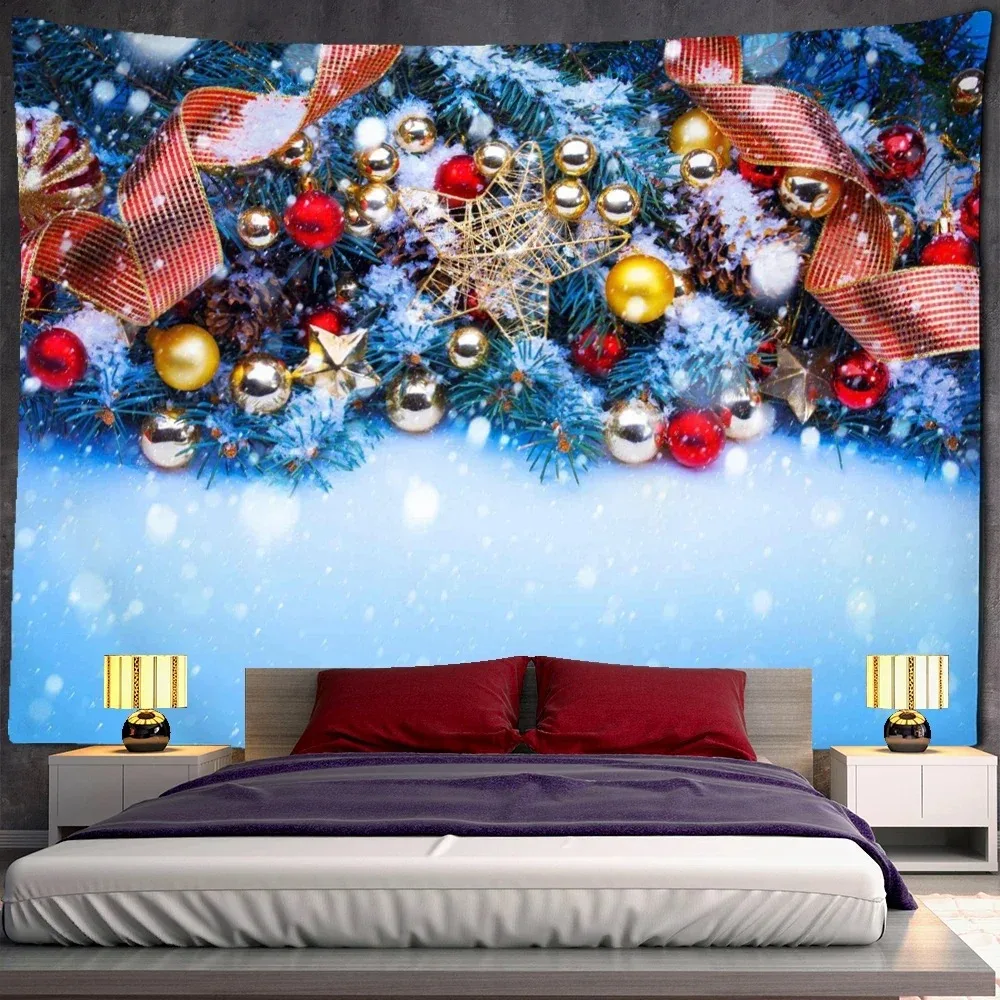 Christmas Ribbon Tapestry Wall Hanging Bells Beads Gifts New Year Room Bedroom Holiday Art Psychedelic Mystery Home Decor