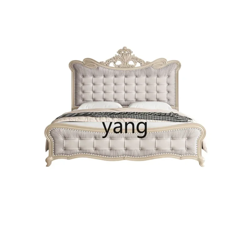 YJQ light luxury solid wood bed palace luxury flannel double bed cream wind princess bed