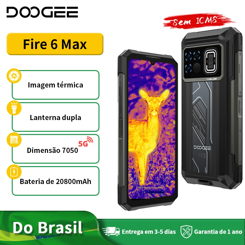 DOOGEE Fire 6 Max 5G هاتف متين مصباح يدوي مزدوج 6.72 "الأبعاد 7050 التصوير الحراري 20800mAh بطارية كبيرة 5G الهاتف المحمول