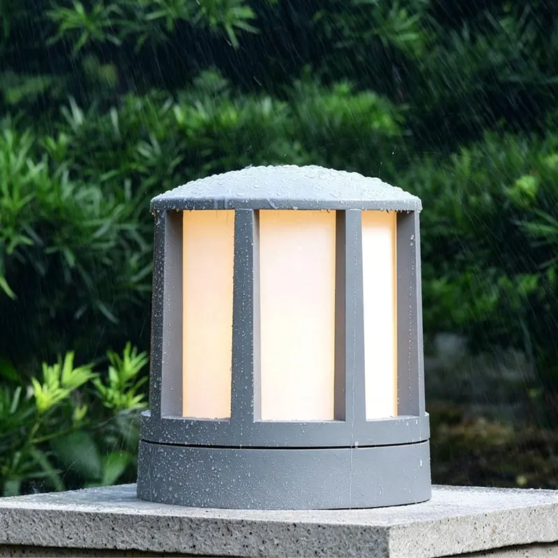 LED Column Headlight Powered Pillar Lamp Outdoor Waterproof Wall Light Villa Courtyard Landscape Garden Decor Lighting