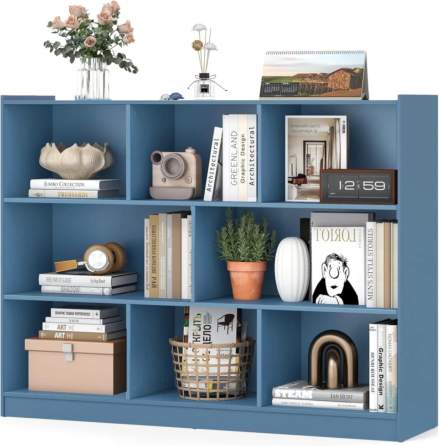 

8-Cube Bookcase, 3-Tier Open Bookshelf, Modern Storage Cabinet, Bright Blue, 48" Tall