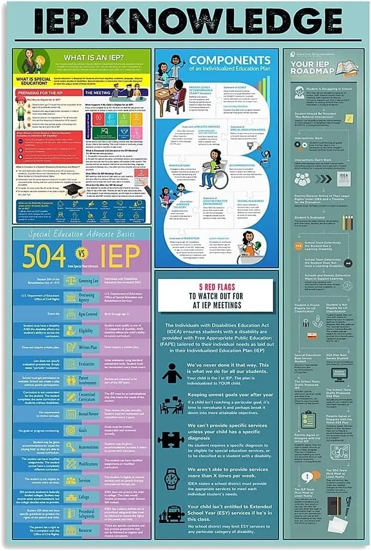 ESETASOT Iep Knowledge Metal Signs Wall Decor Individualized Education Plan Infographics Tin Posters Office Teachers Room Home C