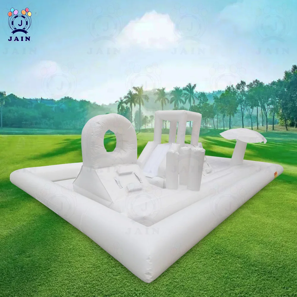 Custom White Bounce House with Water Pool, Inflatable Splash Pad Bouncy Soft Play Equipment Inflatable Playground For Kids Play