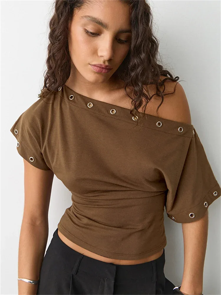 

2026 Sexy Off-Shoulder Summer Tank Top Pullover For Women Hollow Out Solid Cropped Y2k Top Tee High Waist Casual Female Vest