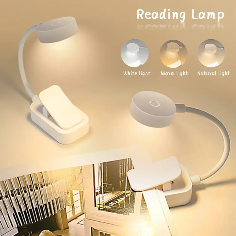 3 Colors LED Book Clip Lights Stepless Dimmable Eye Protection Reading Lamp with Clip 360 Rotate Mini Bedroom Table Lamp Home