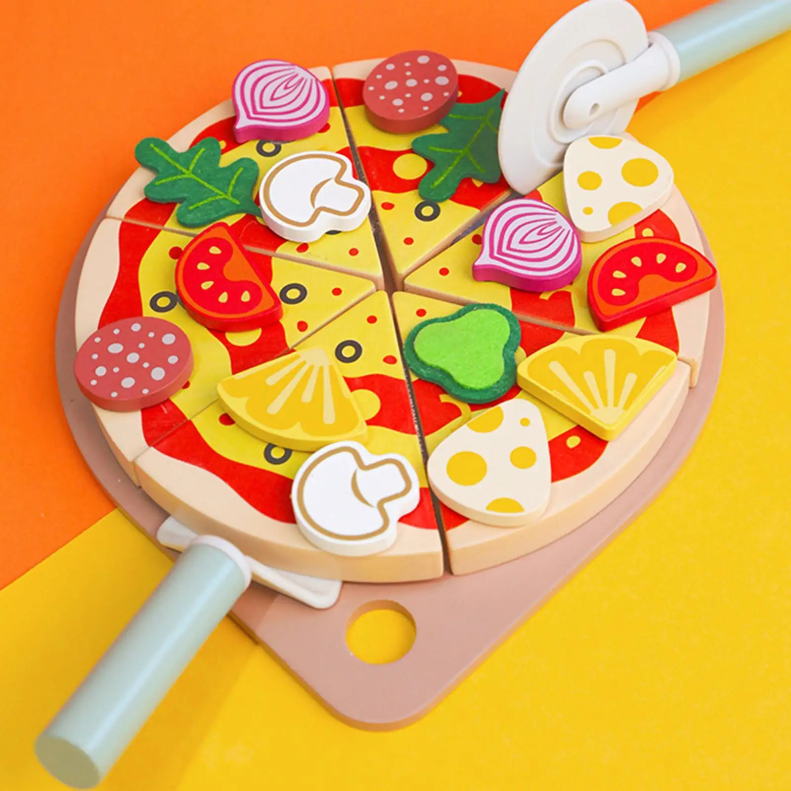 

Pretend Play Pizza Play Food Set,Kitchen Accessories,Wooden Pizza Toys,Cutting Play Food Toy,for Kids for Boys Girls Toddlers