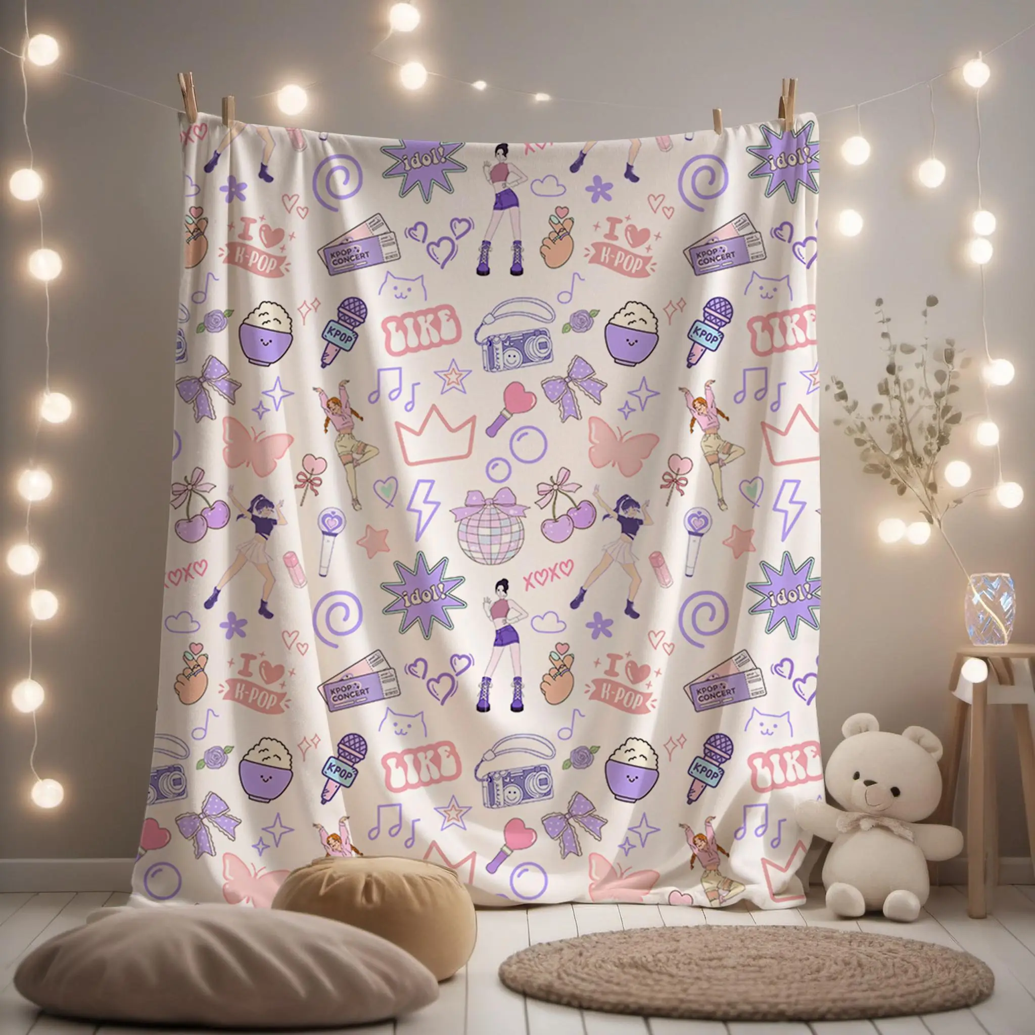 Korean Wave Idol Elements Full Print Blanket Soft and Comfortable Plush Sofa Napping Blanket Bedroom Decoration Gift Blanket