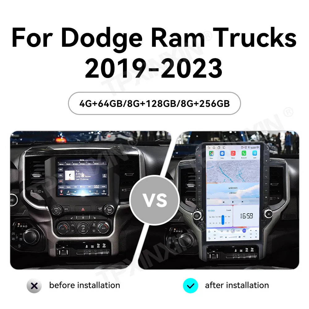 

14.5 inch carplay Multimedia radio HD GPS Navigation Android 15 Vertical Screen unit For Dodge Ram 1500 2500 3500 2019 - 2023