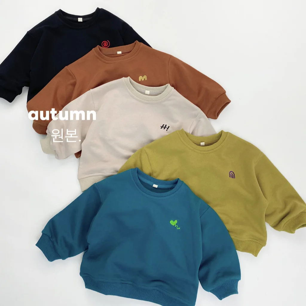 

Spring Autumn Kids Boys Sweatshirt 5color Cartoon Embroidery 100% Cotton Toddler Girls Pullovers Round Neck Infant Girls Hoodies