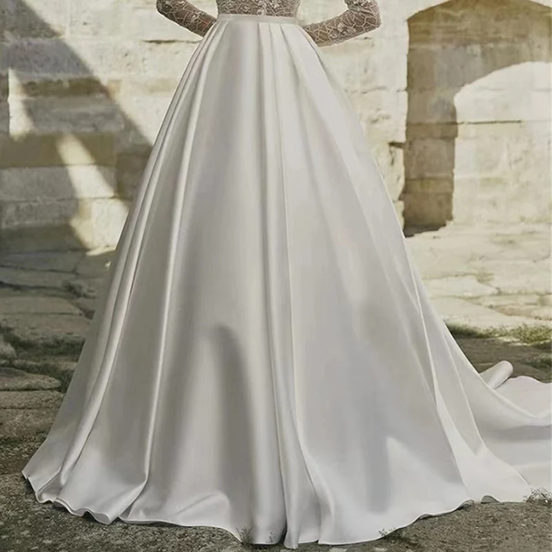 

Luxury Satin Detachable Train Wedding Removable Skirt for Dresses Bridal Party Prom Overskirt