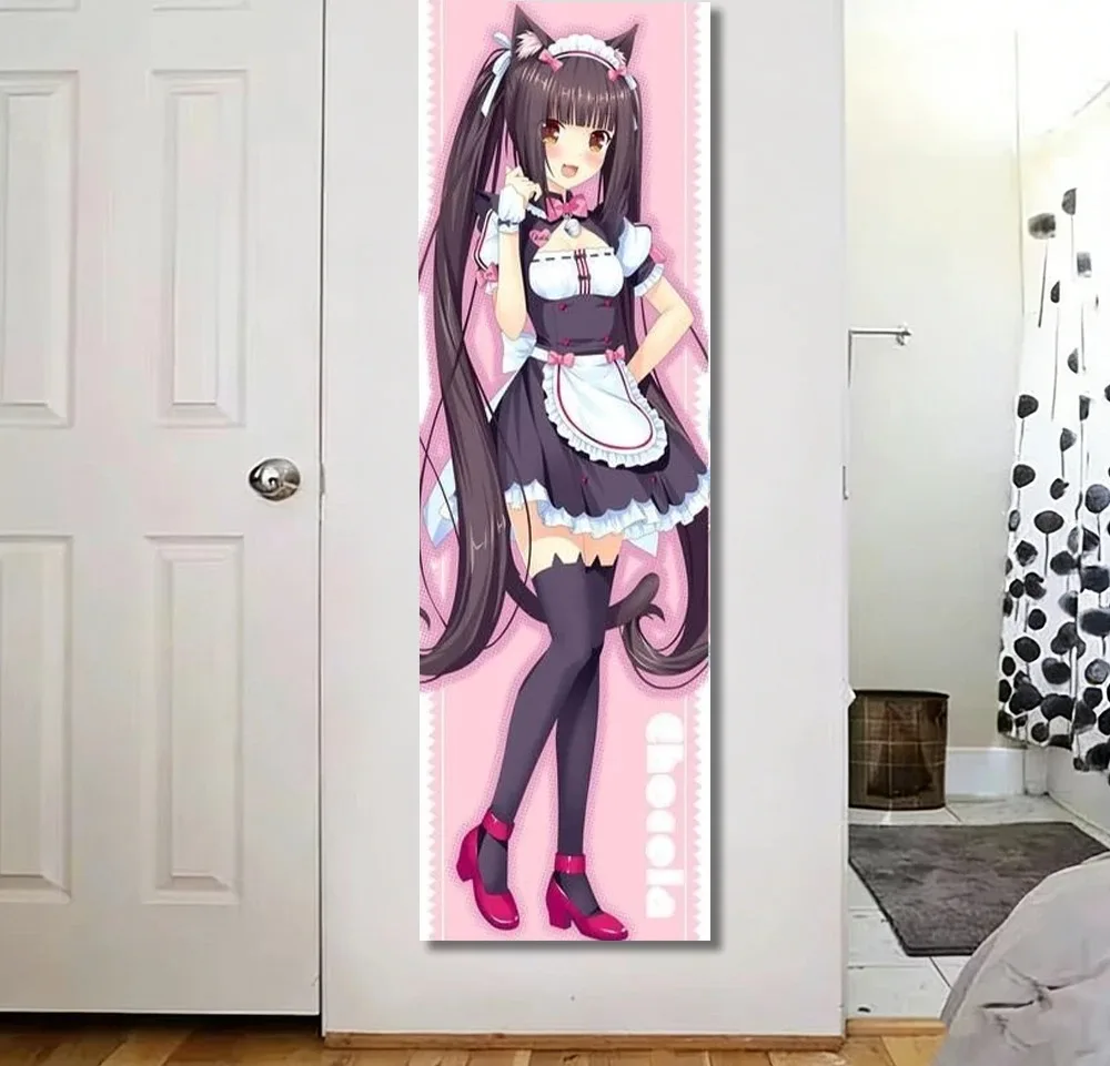 Tapiz largo de Chocola Neko Maid, tapiz de pared de poliéster con estampado de chica gato Nekopara, decoración Kawaii Otaku para dormitorio y baño